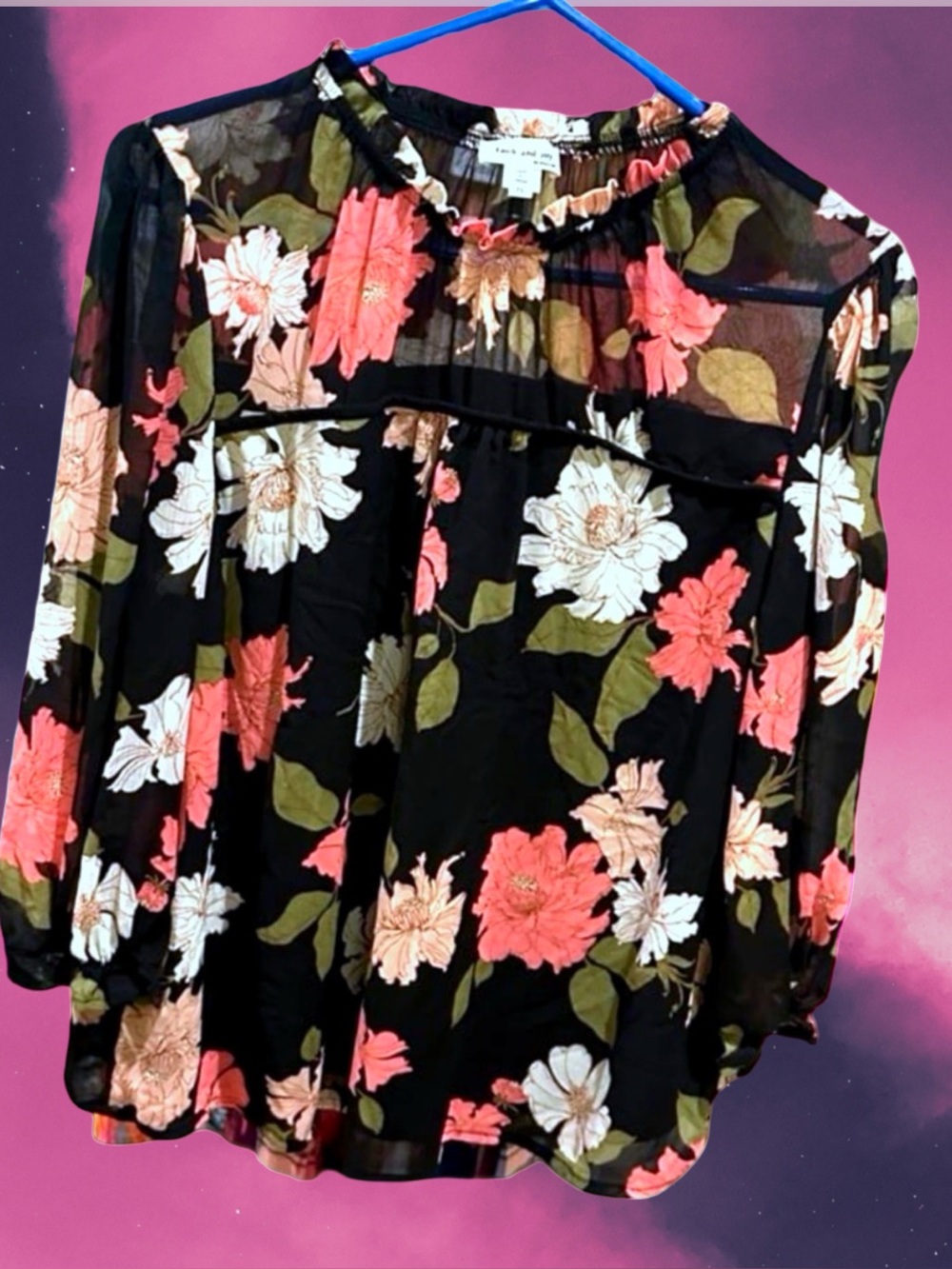 Faith and Joy Women’s plus-size Black & Pink Floral Turtleneck Blouse💜💜3X